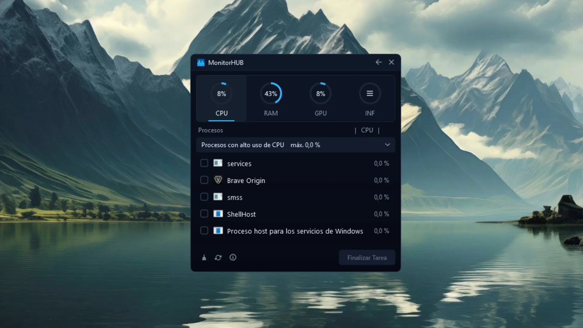 MonitorHUB, widget monitor de CPU, RAM y GPU para Windows
